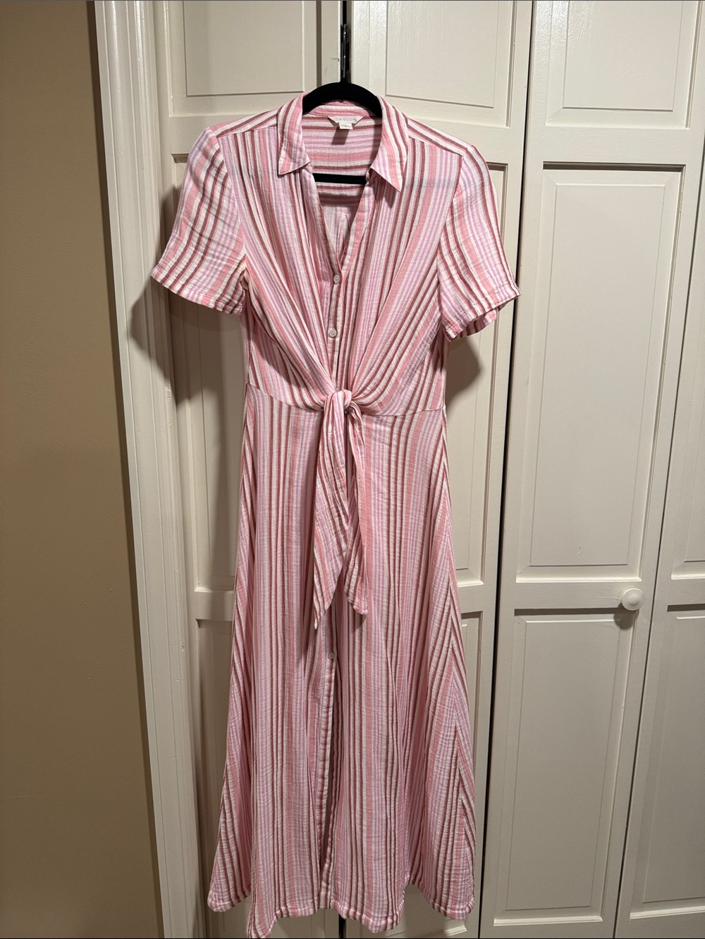 Caslon Pink and White Striped Tie-Front Maxi Dress